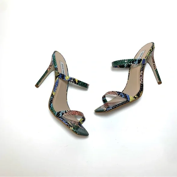 Steve Madden Multicolor Snake Print Stiletto Slide-in Sandal Michele Square Toe - Picture 1 of 10